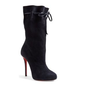 Navy Blue Suede Mid Calf Boots